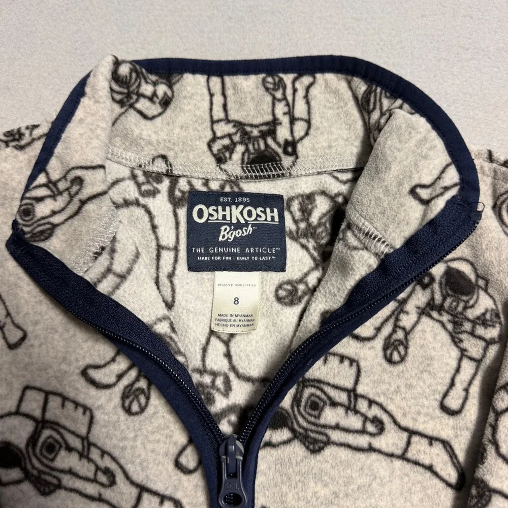 OshKosh Bgosh Kids Gray Fleece Astronaut Print Full Zip Jacket Size 8 Space Spt.